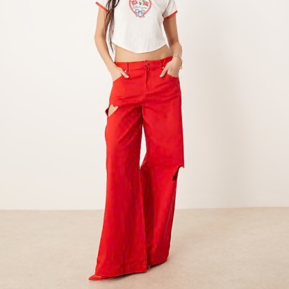 For Love And Lemons Pants - NWT For Love & Lemons Red Cut-out Heart Pants Women's Size S NEW WITH TAG